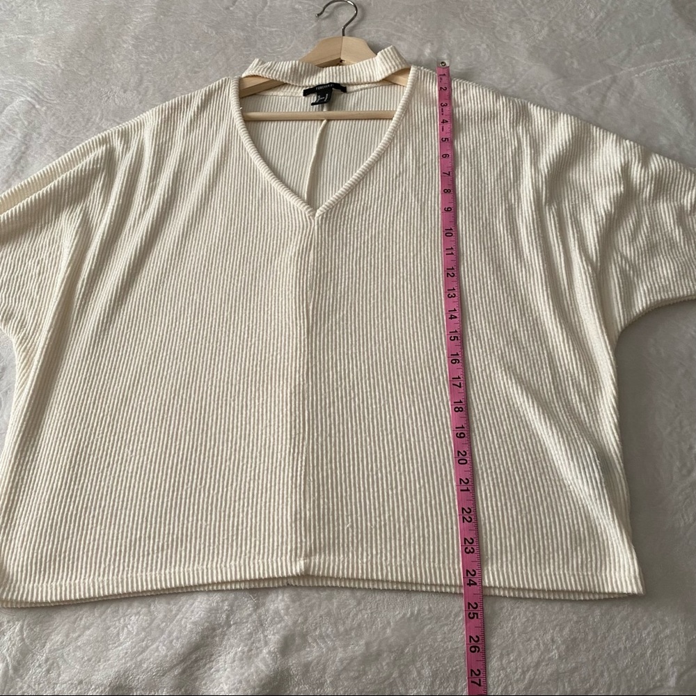White Ribbed Dolman Sleeve Chocker Top - Picture 2 of 7